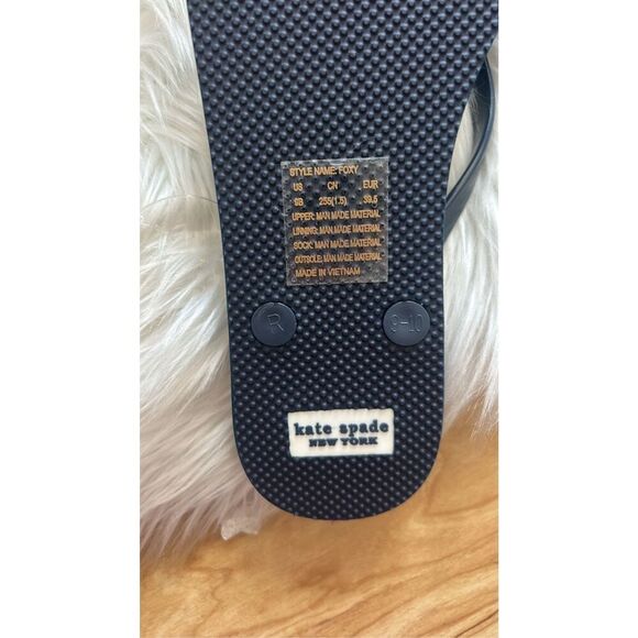 Kate Spade Navy Blue Bow Detail Charm Flip Flops Sandals Size 9-10 - Picture 4 of 5